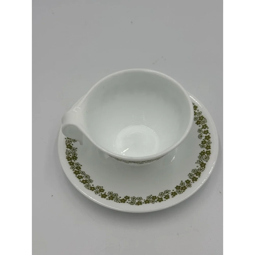 Vintage Corning Ware Corelle Spring Blossom Avocado Green Hook Cup Saucer Set